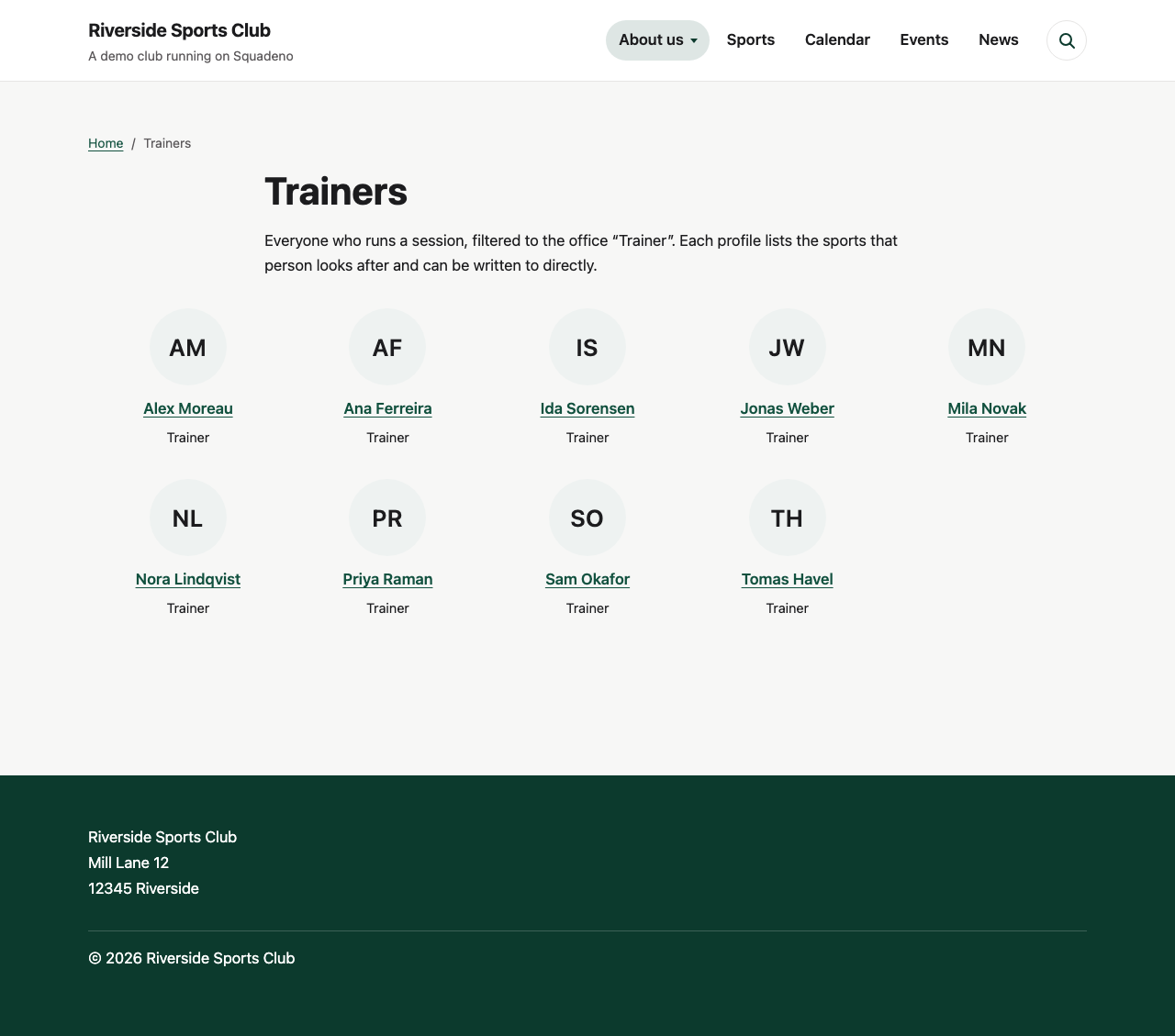 The trainers as their own page, filtered to the office 